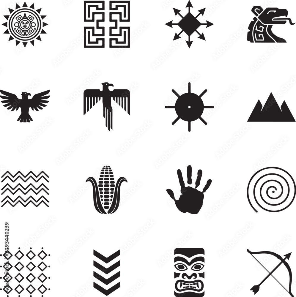 Fototapeta premium Native American and Aztec Style Tribal Icon Set