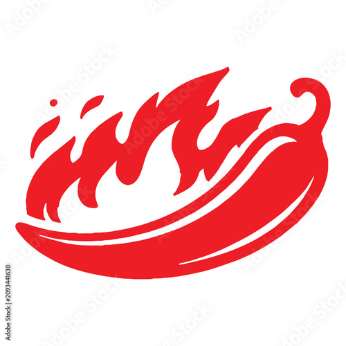 Hot Chili Pepper Fire Flame Logo Icon Red Spicy Cayenne Blazing Spark Energy Power Symbol Mexican Restaurant Culinary Kitchen Catering Label Vector Illustration Isolated on White Background