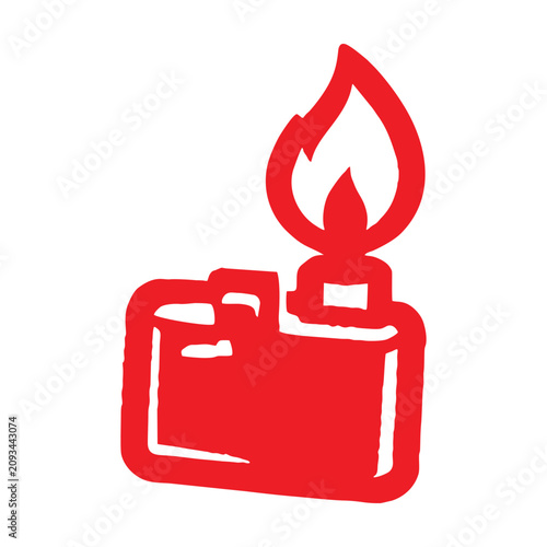 Cigarette Lighter Logo Icon Red Lit Gas Lighter with Fire Flame Spark Light Energy Symbol Flammable Safety Warning Label Vector Illustration Isolated on White Background