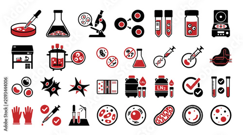 Schilderij op canvas Scientific Research Icons: Biology, Medicine, Laboratory Equipment, Cells