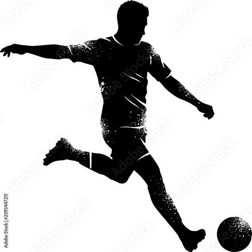Soccer Player Kicking Ball Grunge Silhouette Sports Action Vector Illustration