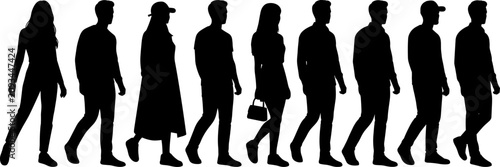 Walking People Silhouette Collection Set Isolated on White Background Human Figure Vector Bundle
