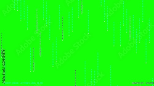 Green screen background with vertical falling digital data rain particle effects