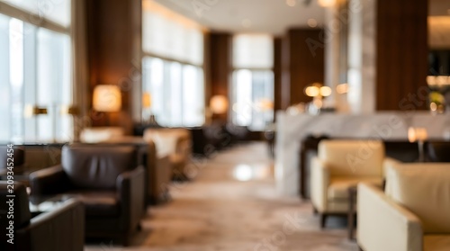 Blurred Hotel Lounge Interior Cozy Warm Seating Area.