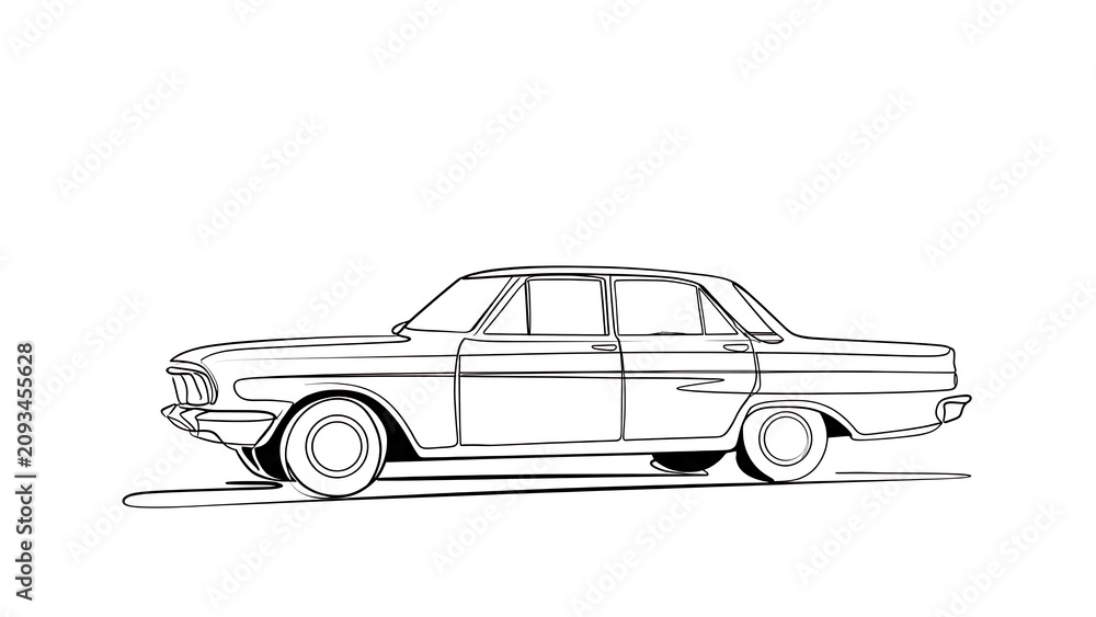 Obraz premium Classic vintage car line drawing white background.
