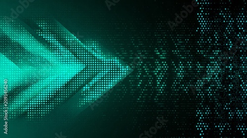 Digital data streams flow rapidly toward the right in a dark teal illuminated background.