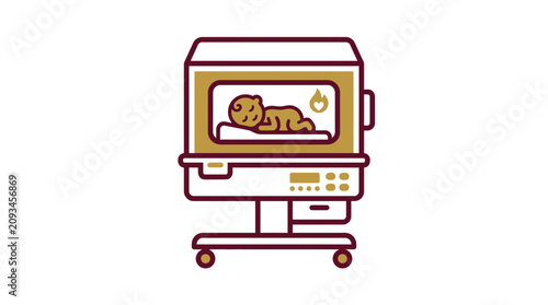 Photos Newborn baby in incubator, neonatal care, medical equipment, hospital ward