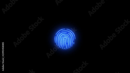 Glowing Blue Fingerprint Scan Animation on Black Background – Biometric Security and Digital Identity Concept