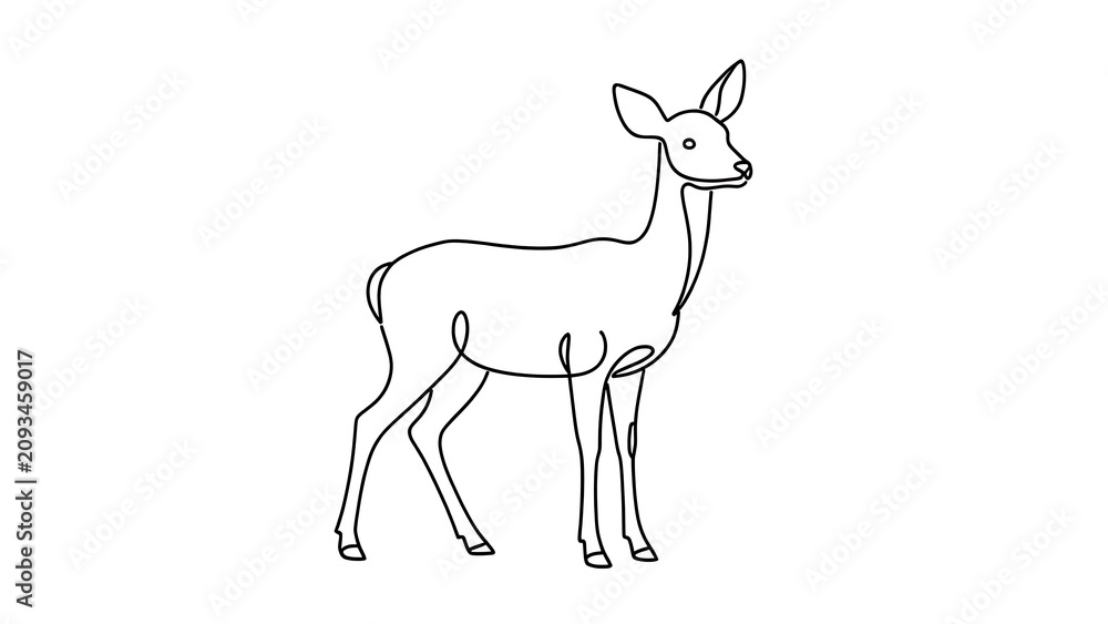 Fototapeta premium Minimalist deer line art illustration white background.