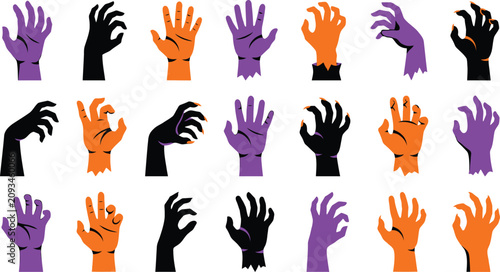 Bilde på lerret Halloween hand gestures collection spooky claws palms and grips