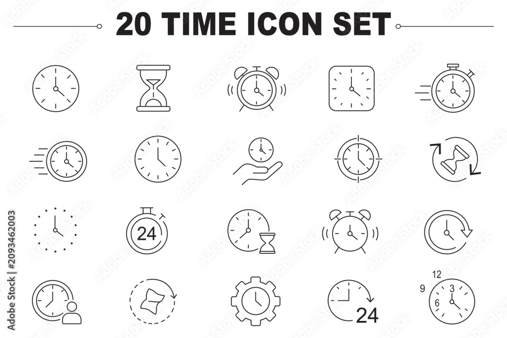 Fototapeta premium Time - minimal thin line web icon set. Outline icons collection. Simple vector illustration