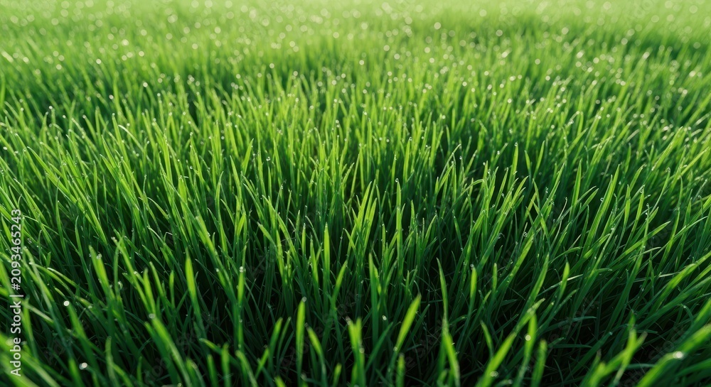 Obraz premium A lush, vibrant carpet of emerald green grass texture photographed from a low angle, highlighting growth, freshness, and natural beauty, fresh, macro, growth