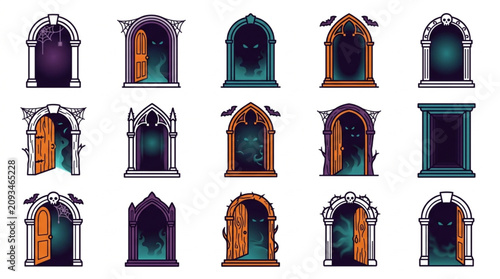 Tableau sur toile Collection of ornate gothic doors and archways with mysterious entrances