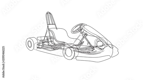 Go Kart Line Drawing on white background.
