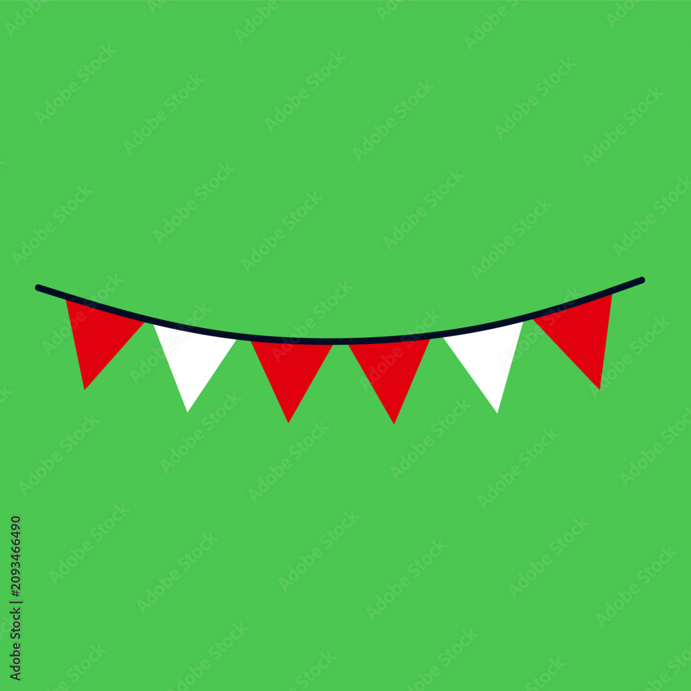 Obraz premium Red and white triangle flag bunting decoration in flat vector illustration style for USA independence day parade