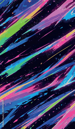 Colorful Abstract Neon Brush Strokes Seamless Pattern on Dark Background