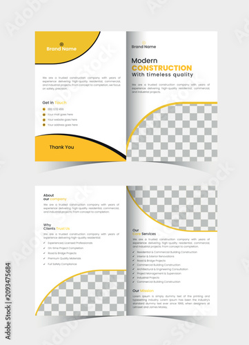 Modern Yellow Construction Bi-Fold Brochure Template