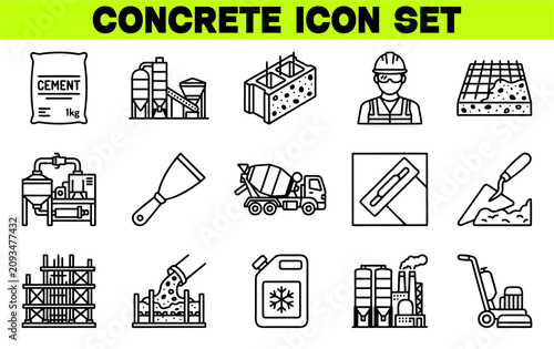 Obraz na plátne Concrete Icon Set - Vector Illustration of Cement, Construction, Building Materi