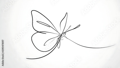 Minimalist butterfly line art drawing white background.