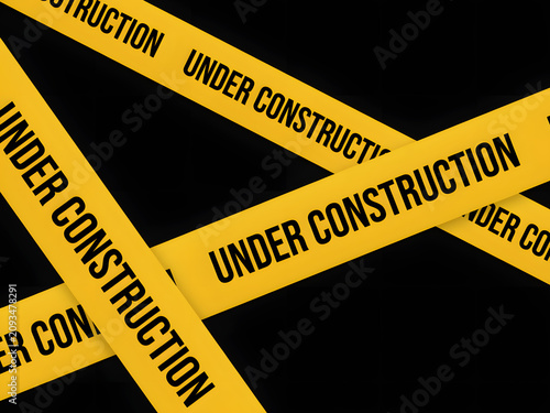 Under construction tape, caution sign, roadwork warning, yellow ribbon