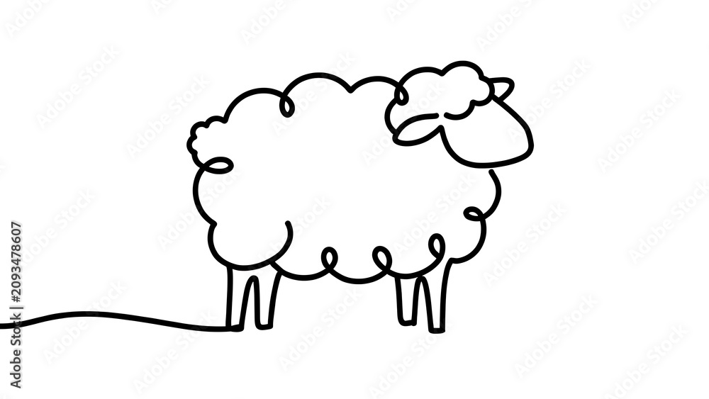 Obraz premium Simple cartoon sheep illustration white background.