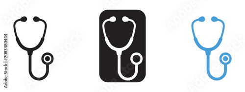 Foto Set of medical stethoscope icons in outline and filled design