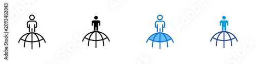 Foto Global Leadership Multiple Style Icon Design Vector - Person standing atop globe