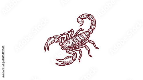 Photos A scorpion illustration depicts a menacing scorpion in a classic tattoo style with bold lines on a clean minimalist background