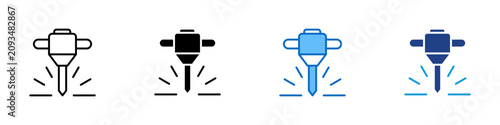 Bilde på lerret Jackhammer Demolition Multiple Style Icon Design Vector - Pneumatic jackhammer w