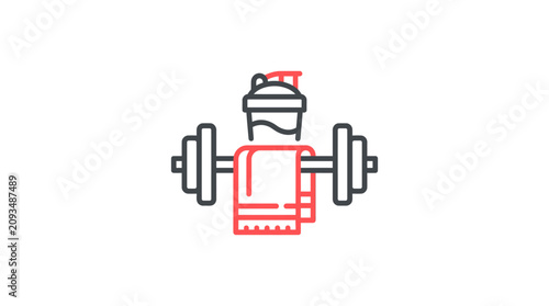 Cuadro en lienzo Illustration shows fitness equipment with dumbbell and water bottle