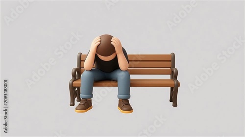 A solitary figure sits motionless on a weathered wooden bench beneath the fading light of an endless gray afternoon while carrying the heavy invisible weight of profound grief and unspoken sorrow 