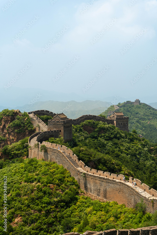Fototapeta premium Great Wall of China at Jinshalang with unrestored parts of the trail