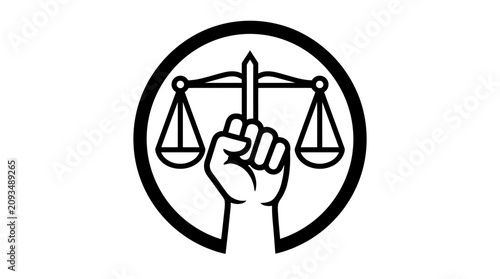 Konstfotografi A hand holding a pen points to justice scales.