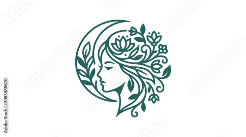 Bild auf Leinwand Woman face with floral hair design.
