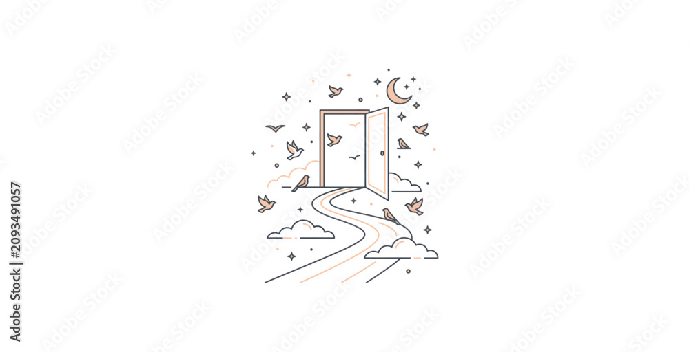 Naklejka premium Open Door Path Vector Illustration