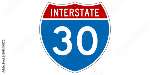 American interstate highway 30 road sign shield isolated on transparent background