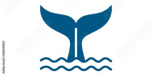 Blue whale tail fluke diving into sea water waves icon isolated on transparent background