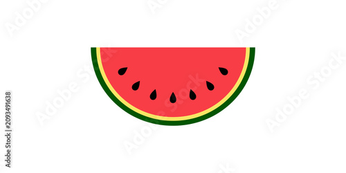 Fresh red watermelon slice icon with black seeds isolated on transparent background
