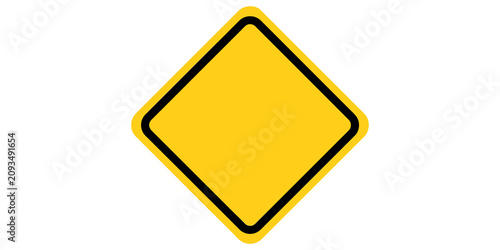 Blank yellow diamond shaped road warning sign template isolated on transparent background