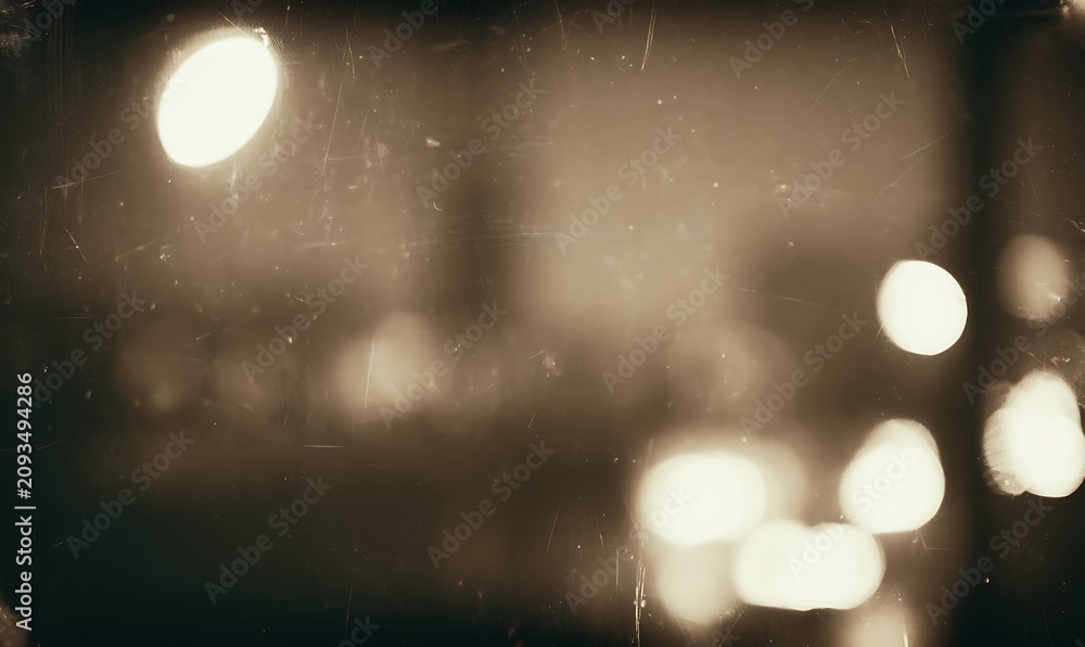 Naklejka premium Old film texture with scratches, noise and light leaks. Realistic transparent overlay film texture in black-white, dust and grain. Distressed retro movie or photo negative effect of cinema nostalgia
