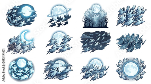 Fotografie Collection of stylized celestial bodies and cosmic phenomena.
