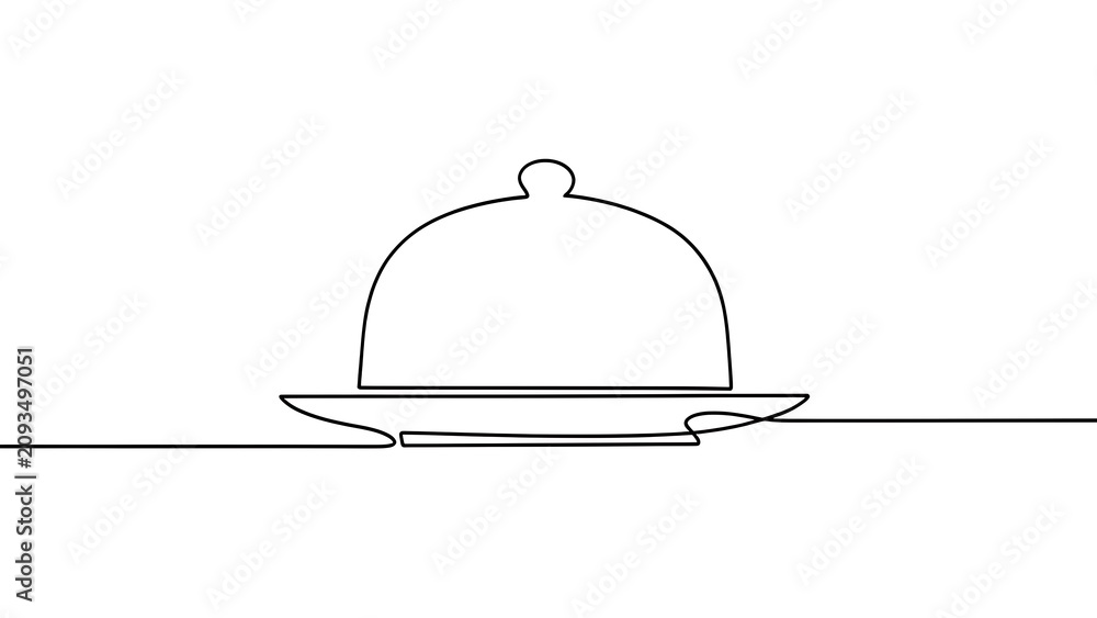 Fototapeta premium Minimalist line art cloche on plate white background.