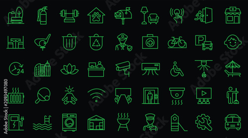Fotografia Building amenities icon set