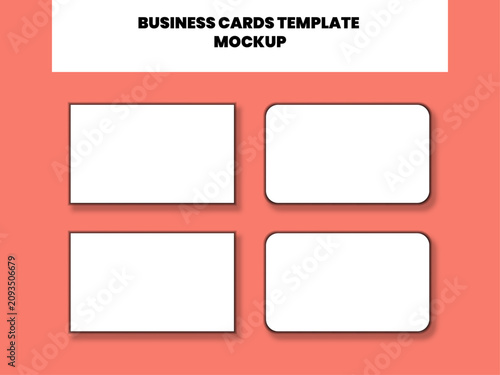 Business cards mockup template on coral background for branding and identity design.  free mockup template.