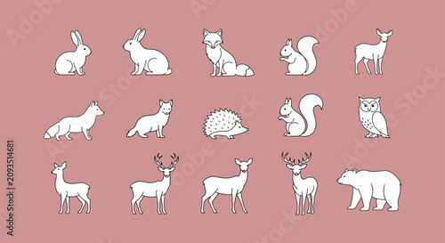 Photography Collection of Various White Animal Silhouettes on Pink Background