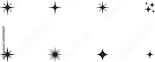 Quadro su tela Minimalist black silhouette of a magic sparkle vector icon set