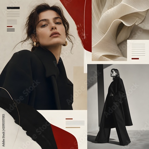 Fashion collage with elegant woman in black minimal outfit