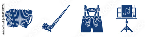 Fotografie Oktoberfest Icon Set Accordion Lederhosen Alphorn Music Stand Bavarian Festival