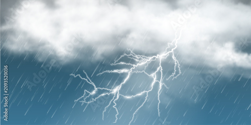 Bild auf Leinwand Storm sky with heavy clouds, strong rain and lightning across atmosphere