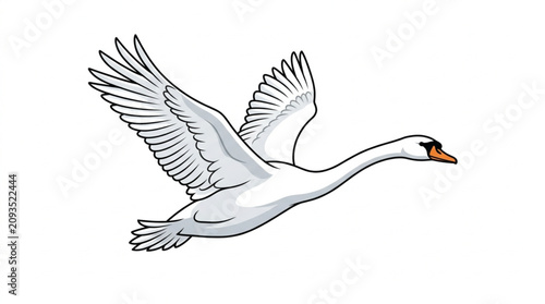 Schilderij op canvas Elegant white swan flying vector illustration isolated on white background
